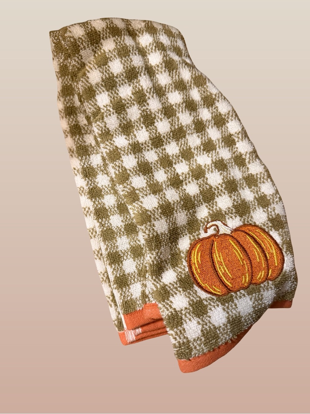 Autumn Pumpkin Embroidered Check Kitchen Towel - Set of 2 - Picture 2 of 2